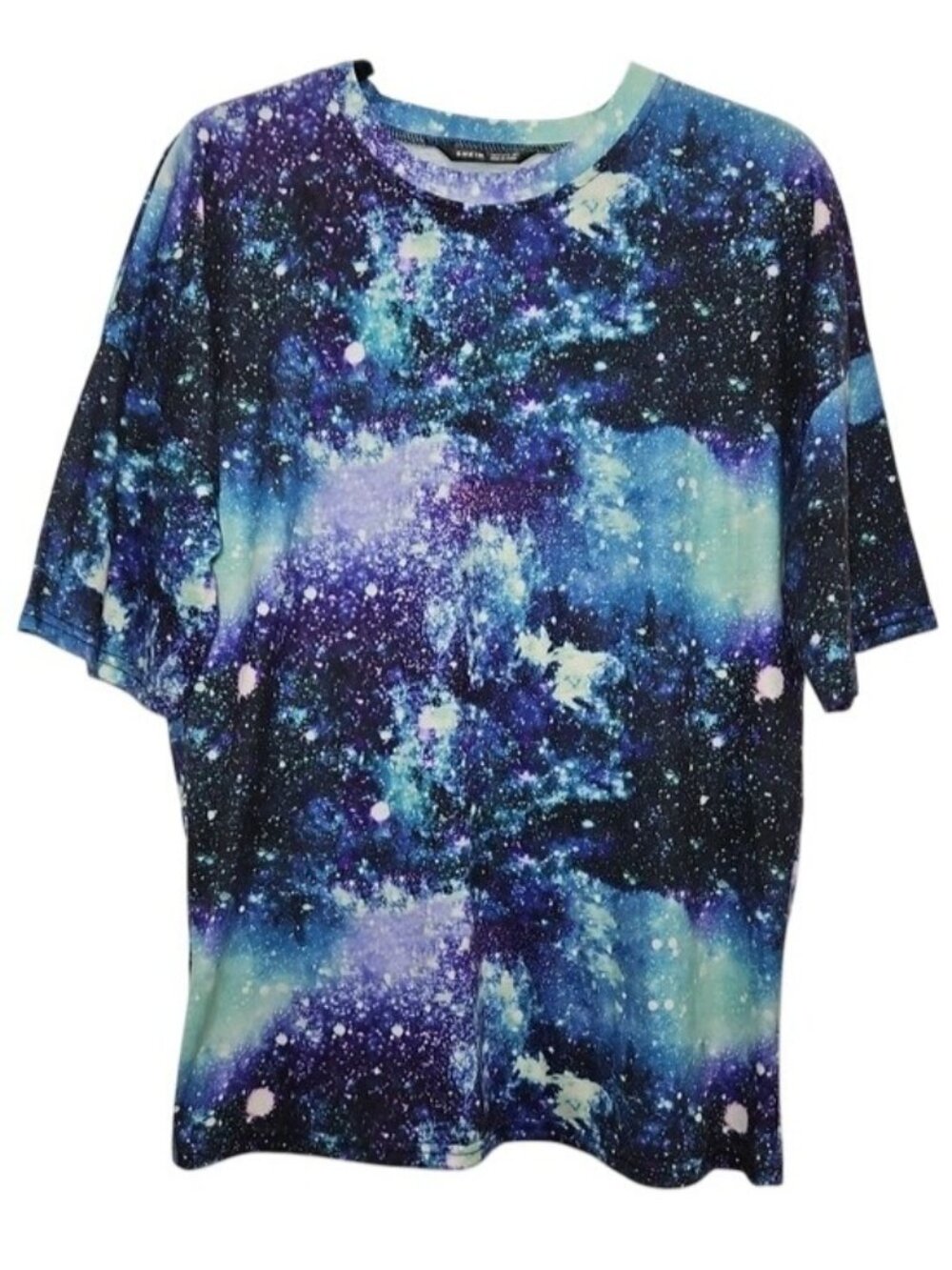 Galaxy Print Drop Shoulder Relaxed Fit Tee Small Colorful Women's Space